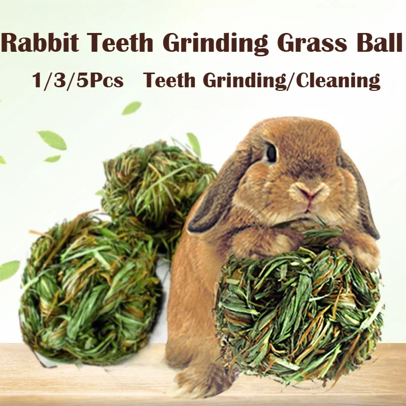 1/3/5Pcs Bunny Chew Toys for Rabbits Teeth Guinea Pig Grass Ball Natural Teeth Grinding Grass Balls Rabbit Chew Grass Ball 2025