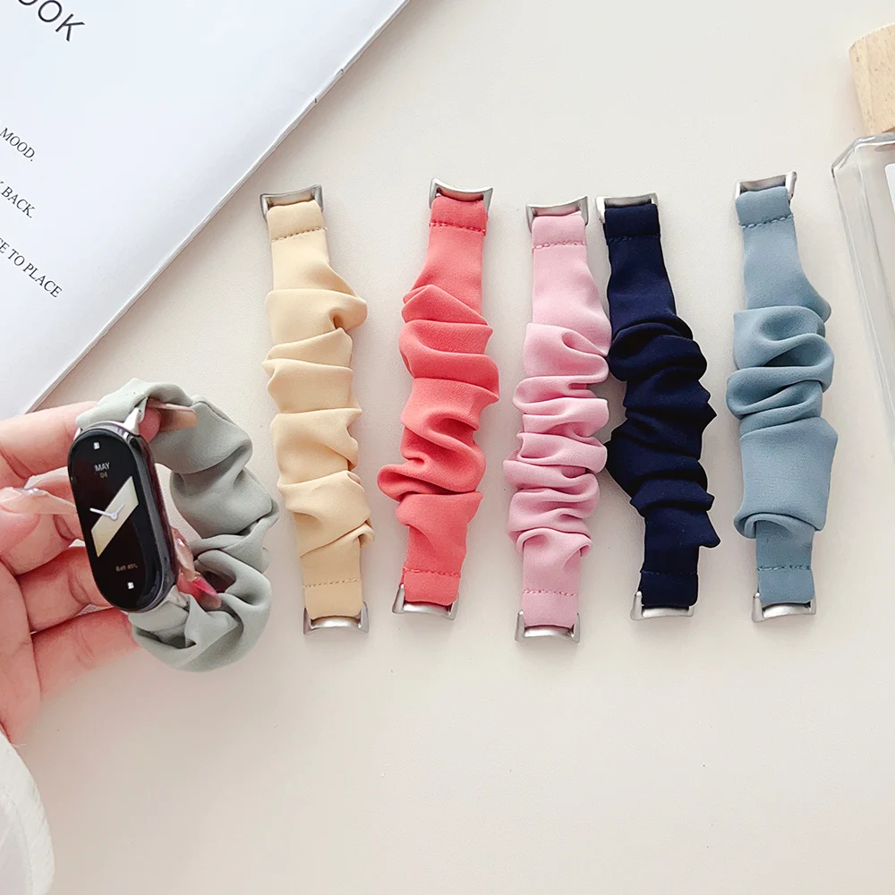 Solid Color Scrunchie Bracelet for Xiaomi Mi Band 11 10 9 8 Pro Strap for Redmi Watch 6 5 4 Elastic Fabric Soft Wristband