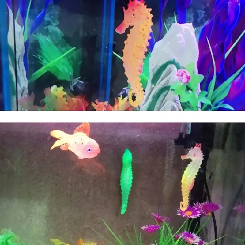 Fish Tank Aquascape Decorations Simulation Glow in Dark Silicone Seahorse With Suction Cups Aquarium Landscape Decorations