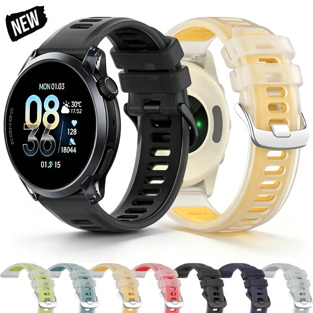20mm 22mm Zweifarbiges Silikonarmband für COROS PACE 4 3 Pro/APEX 4 42mm Jelly-Farben-Armband Garmin Forerunner 570 970 965 170 70