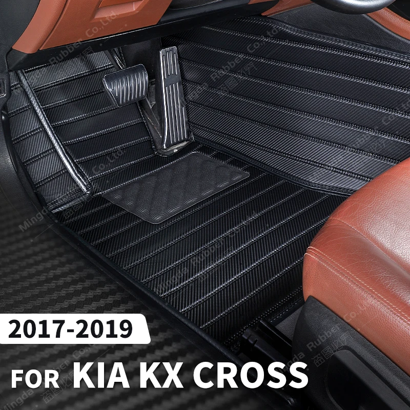 

Custom Carbon Fibre style Floor Mats For Kia KX Cross 2017 2018 2019 Foot Carpet Cover Automobile Interior Accessories