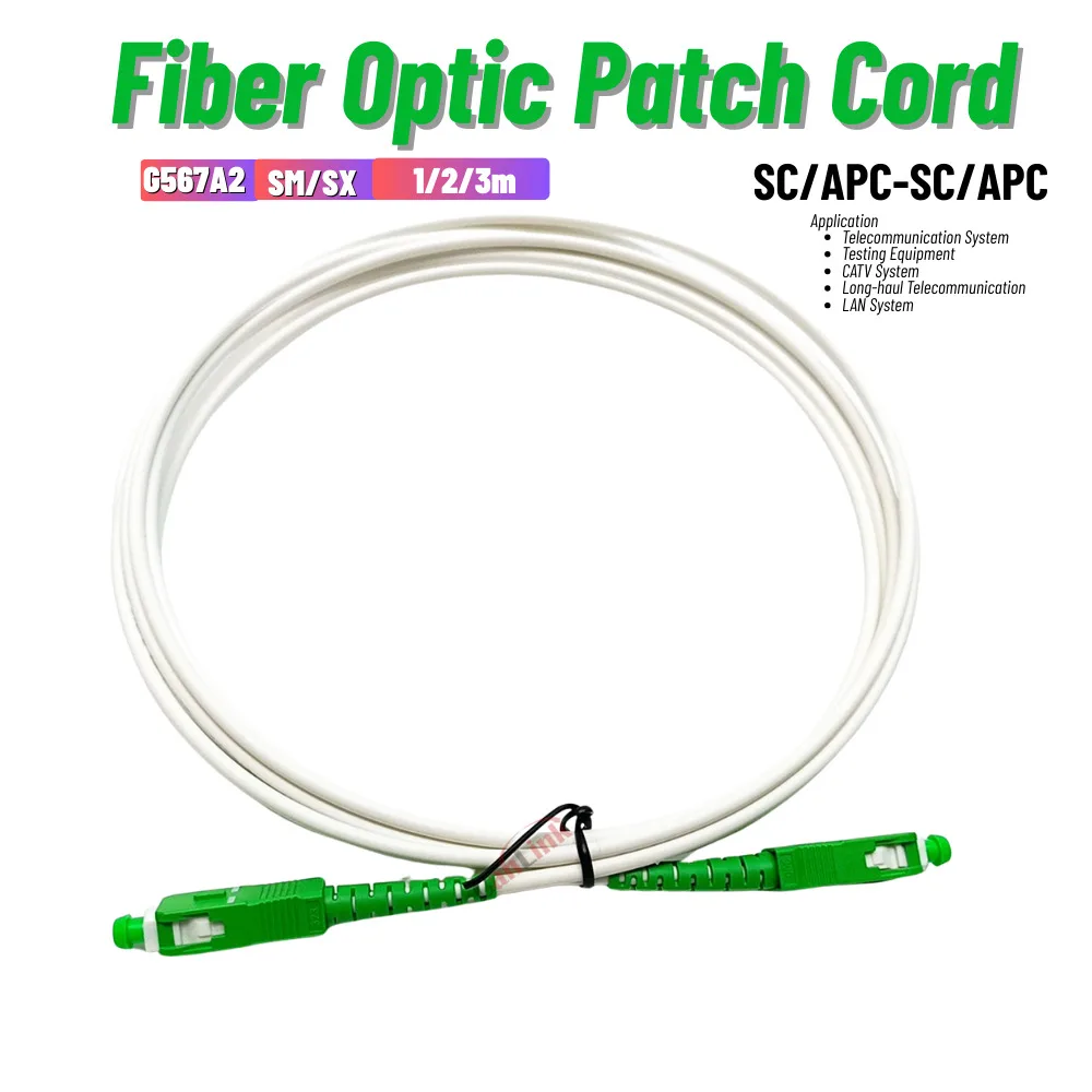 

50PCS G657A2 2.0/3.0mm Optical Fiber Cable SC APC Fiber Optic Patch Cord Simplex Single Mode Fiber Optic Patch Cable White