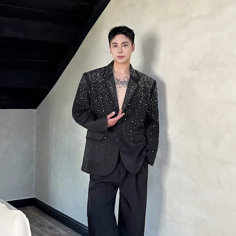 WTHT แฟชั่นผู้ชายไม่สม่ําเสมอ Spliced Diamond Design Blazer Coat อินเทรนด์ 2025 ฤดูร้อนสบายๆเสื้อแขนยาวชาย 2A0452