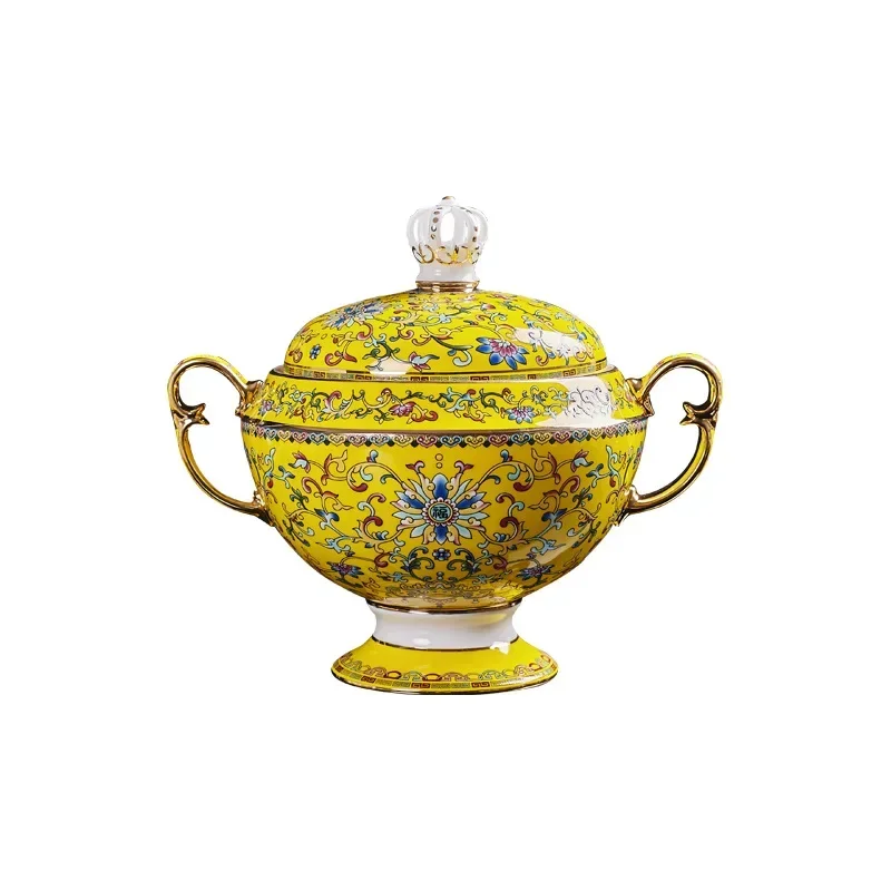 

Ceramic bowl set, household light luxury Chinese enamel color bone china tableware, high-end club table