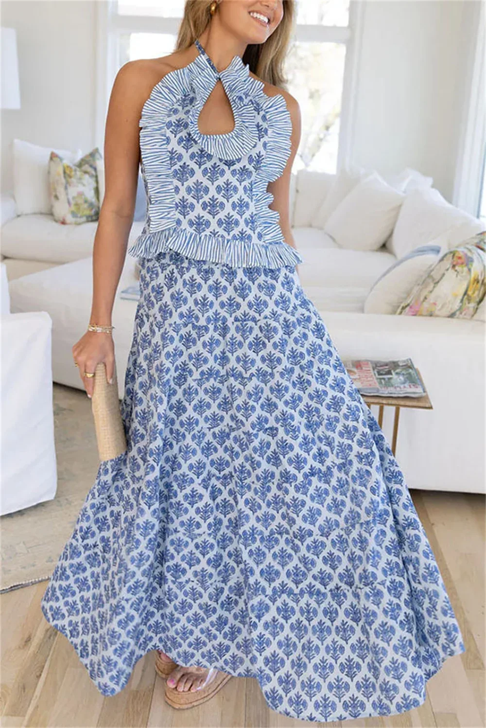 

Жилет с оборками и лямкой на шее + длинная юбка, костюм с вырезом на шнуровке, тонкая укороченная майка, камзол, плиссированные юбки, комплект из 2 предметов, женская одежда