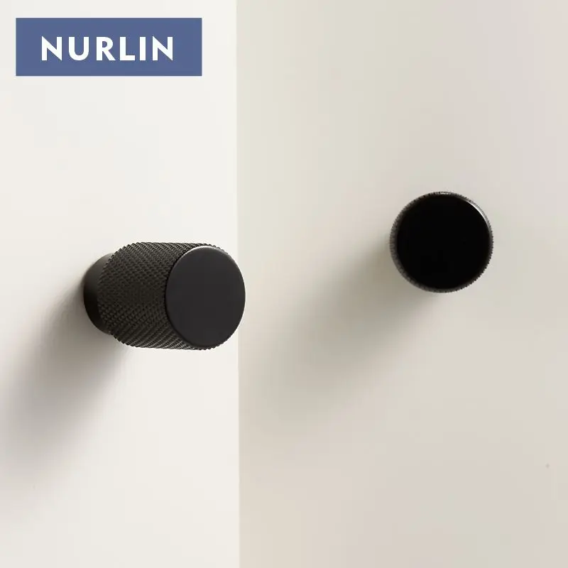 Nurlin Solid Brass Knurling Black Cross Pattern Cabinet Knob Cupboards T-bar Furniture Refrigerator Door Pull Bar Kitchen handle