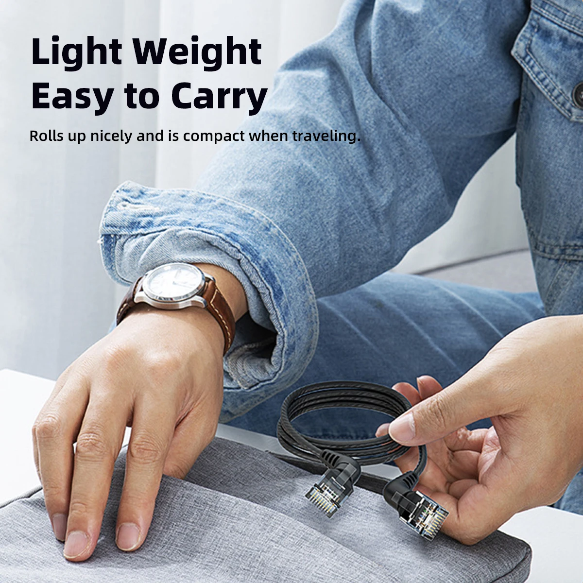 Chenyang CAT6 RJ45 Dual 90 Degree Angled Ethernet Network Extension Cable with 360 Degree Rotating