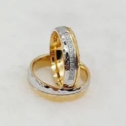 Wholesale Promise Wedding Rings Sets for Couples Western Hammered 24k Gold Plated Titanium Fashion Jewelry Marriage Lover's Ring