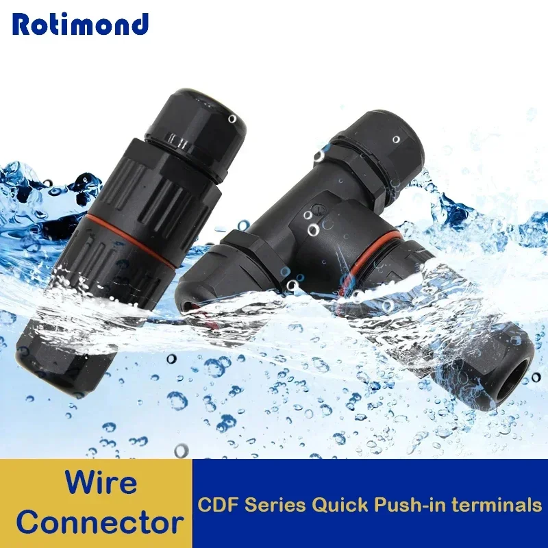 2/3/5 Pin Wire Connectors Electric Junction Box Quick Push-in Terminals Screw Connect IP68 I/T Shape Waterproof Connector