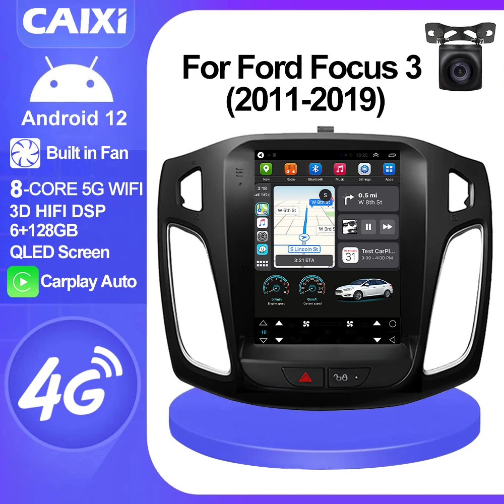 CAIXI GX9 Car Radio Multimedia Player for Ford Focus 3 Mk 3 2011 - 2019 Android 12 2din Carplay Auto Stereo GPS Vertical Tesla