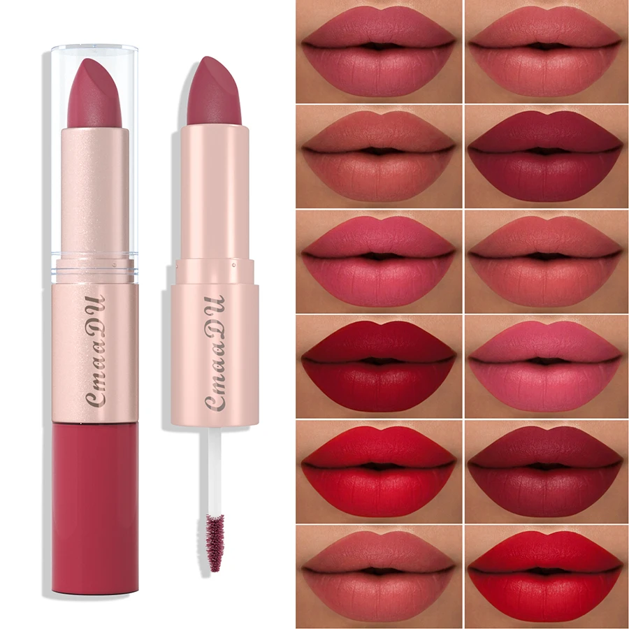 3-Pcs Long Lasting Velvet Matte Lipstick Double Head Lip Gloss Non-stick Cup Lip Gloss Tint Plumper Waterproof Lipstick Makeup