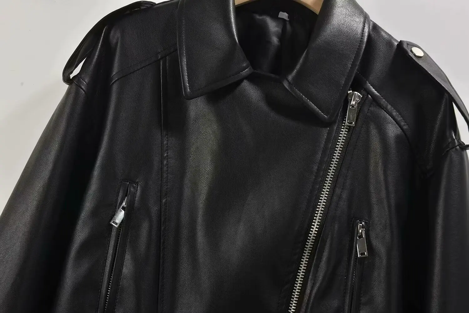 European and American style fashion all-match lapel black leather jacket for women spring and autumn motorcycle style leather ja