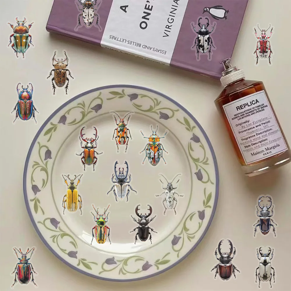 50PCS Vintage Insect Stickers Pack Stationery Laptop Guitar Phone Suitcase DIY Sticker Handmade Journaling PET Materials Decals﻿