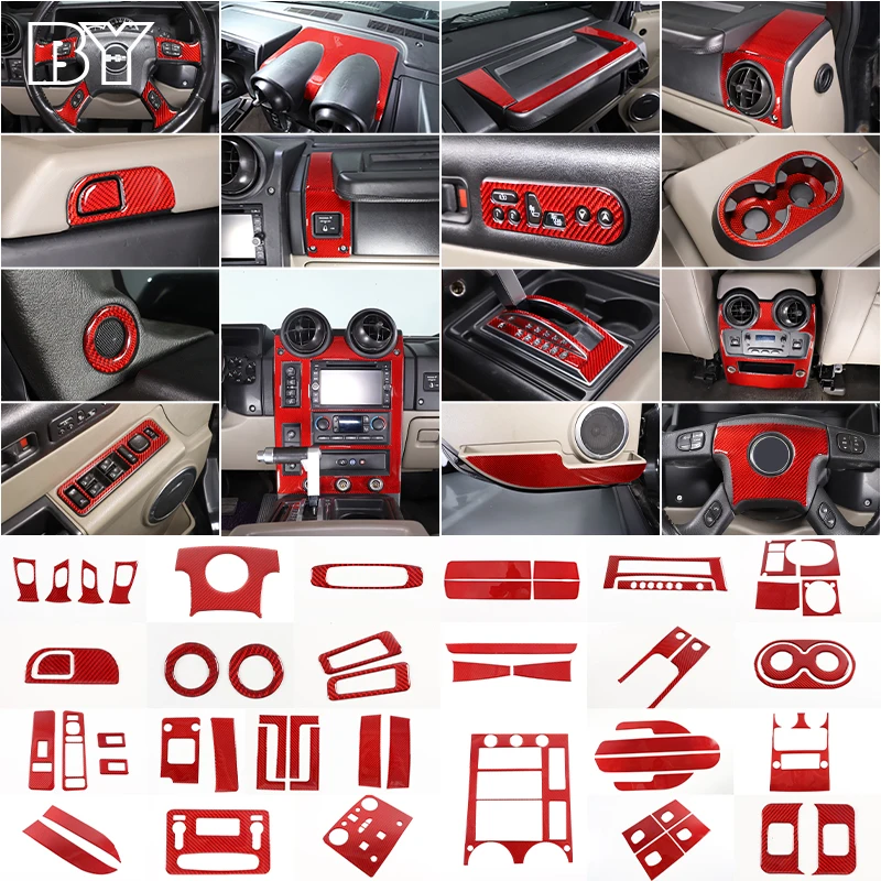 

Soft Carbon Fiber Red Car Interior Decoration Cover Stickers Trim Fit For Hummer H2 2003-2007 Car Accessories Parts