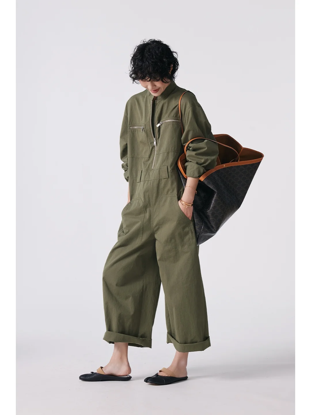 

Slimming One-Piece Jumpsuit Fashionable Commute Style Cotton Work Pants mid Waist Nine Points Long 2026 New Arrival