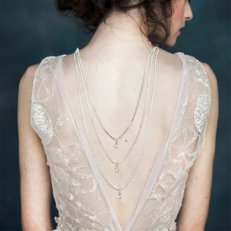 Rhinestone Bridal Backdrop Necklace Crystal Trendy Women Jewelry Body Chain Wedding Backless Party Dress Back Necklace Gift