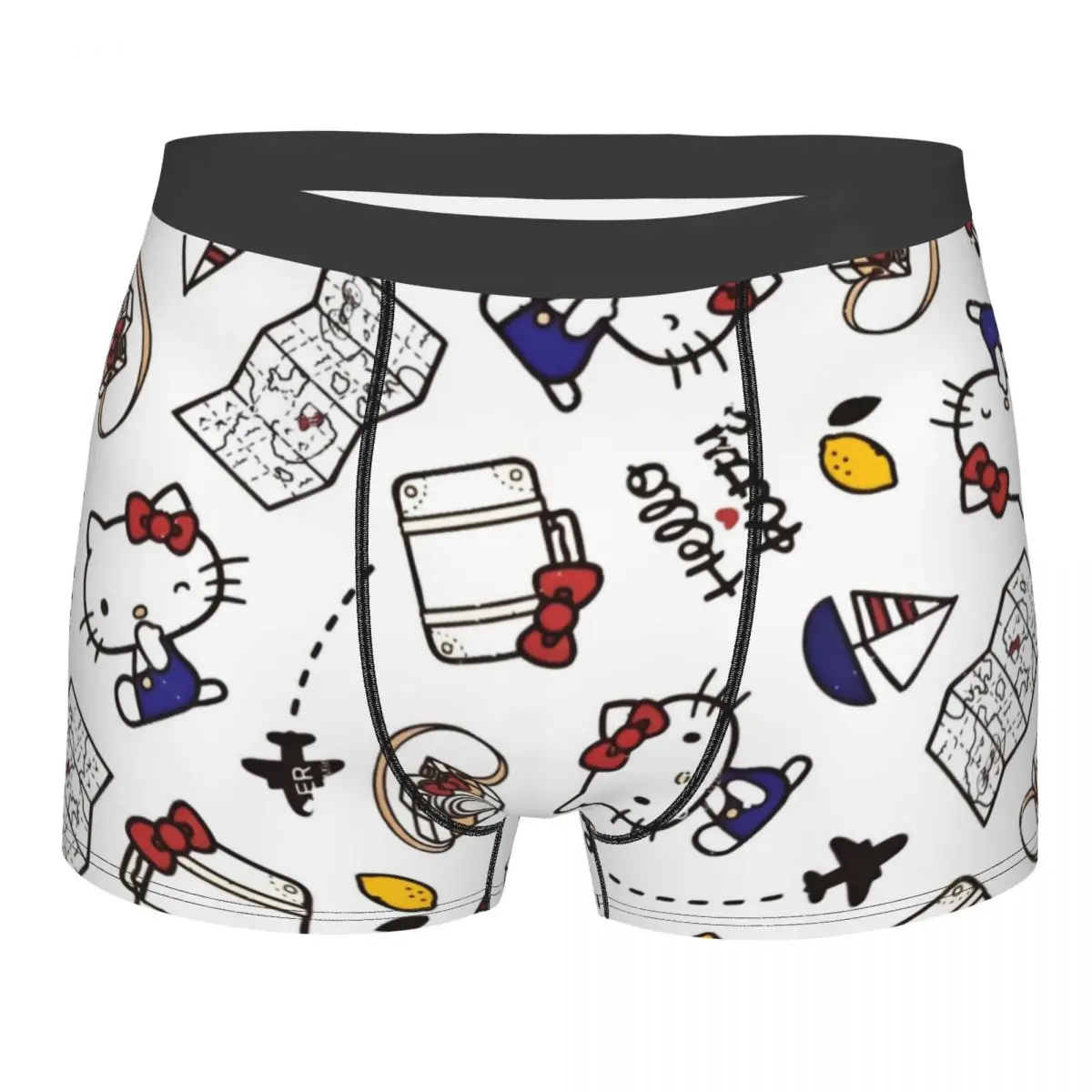 Custom Hello Kitty Love Travel Boxers, cueca divertida, boxer ultra macio, cuecas shorts, presente de mordaça para homem, cuecas Merch