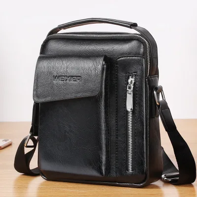 Bolso de hombro para hombre, bandolera de piel sintética, diseño de marca