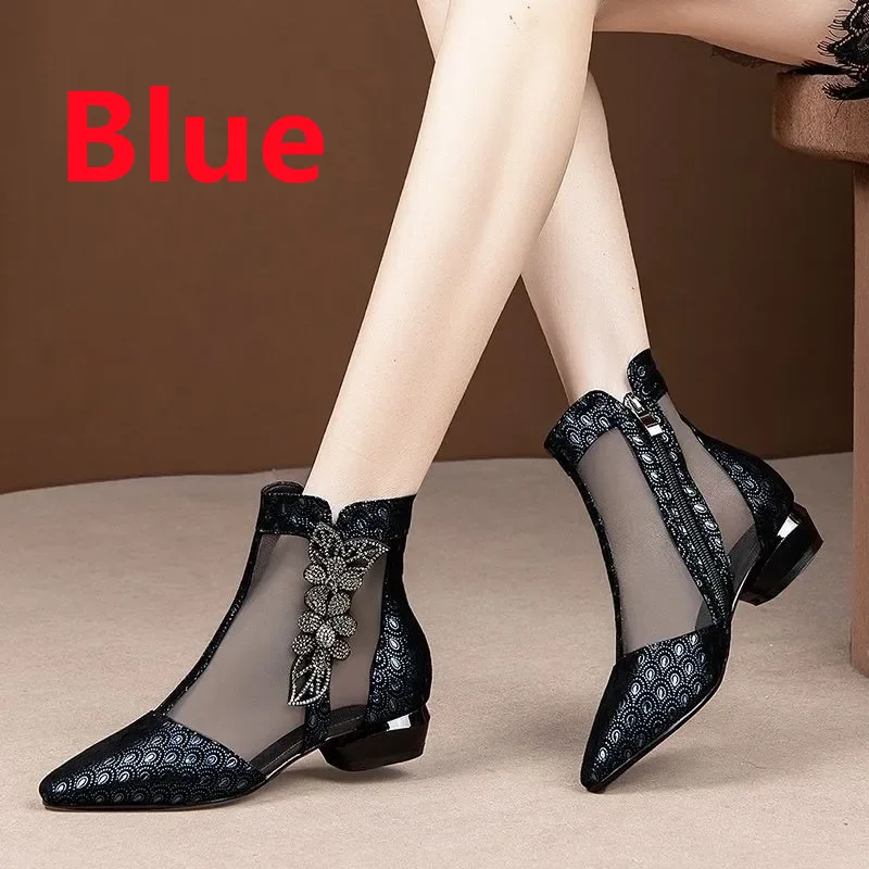 Botas Femininas moda donna scarpe a punta Crystal Shining stivaletti Lady Blue Mesh scarpe autunnali traspiranti Zapatos Mujer A236