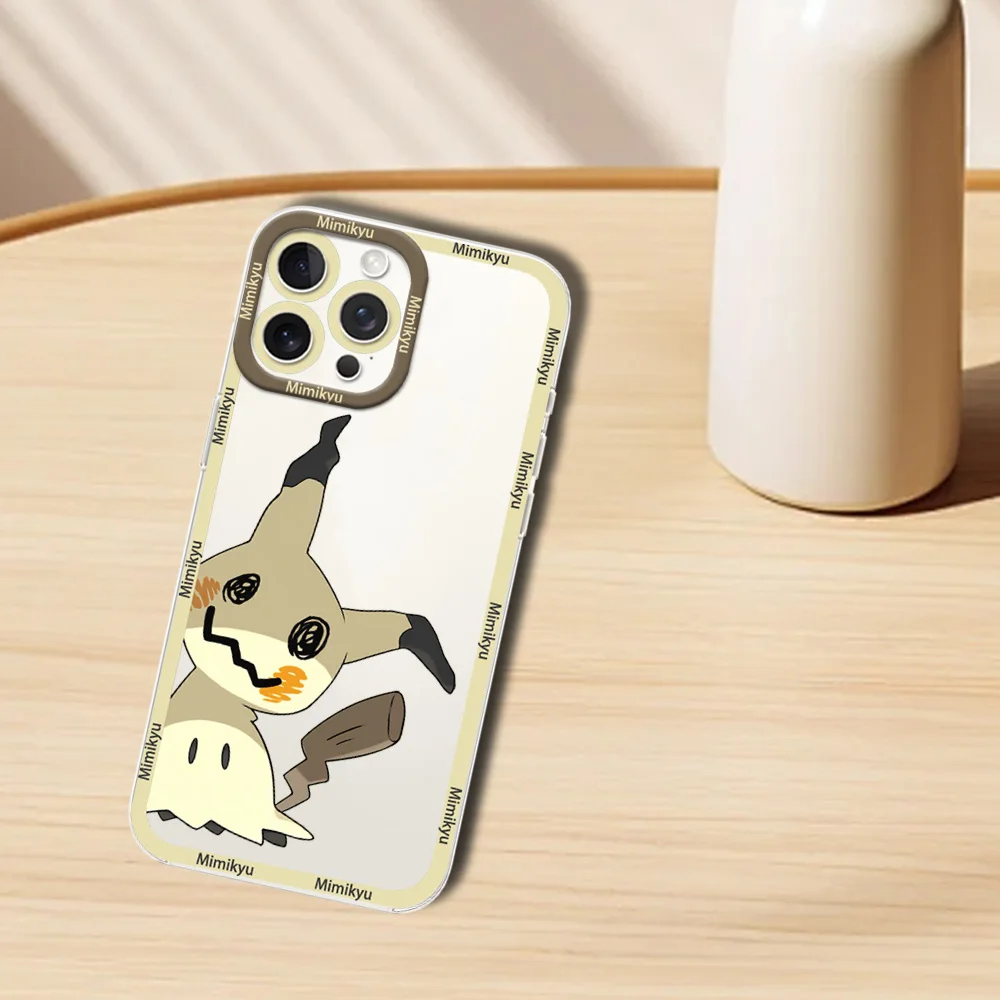 MINISO Cute M-Mimikyu Phone Case for iPhone 12 11 13 14 15 16 Max Pro Plus Transparent Bezel Cover