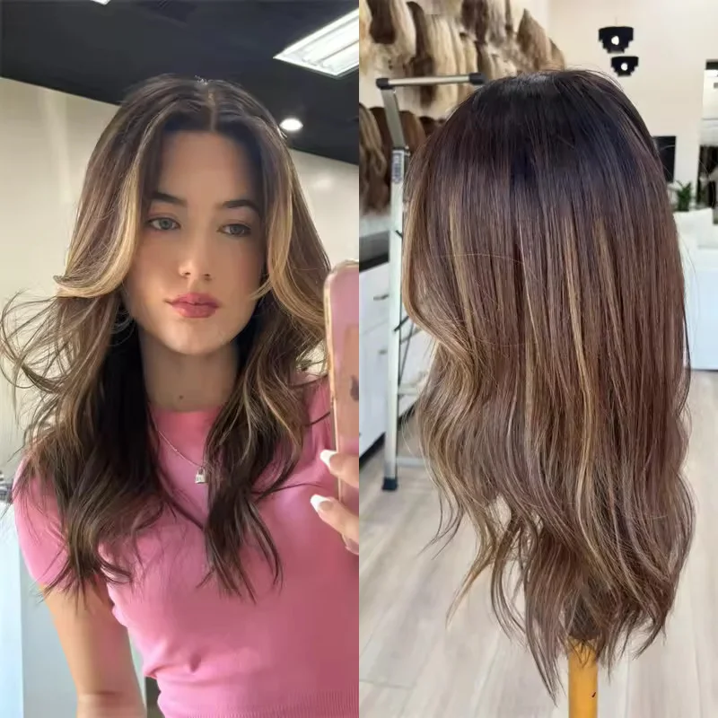 Balayage Caramel Brown Blonde Highlight Wavy  Lace Front Wigs