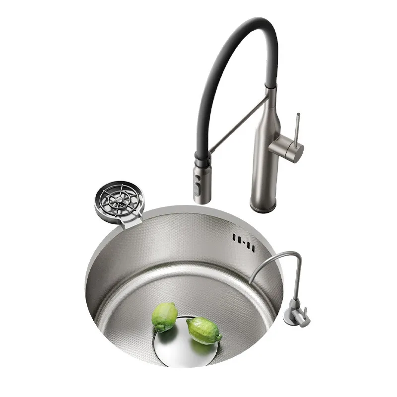 Small size 304 stainless steel sink round integrated, kitchen wash basin bar small single slot