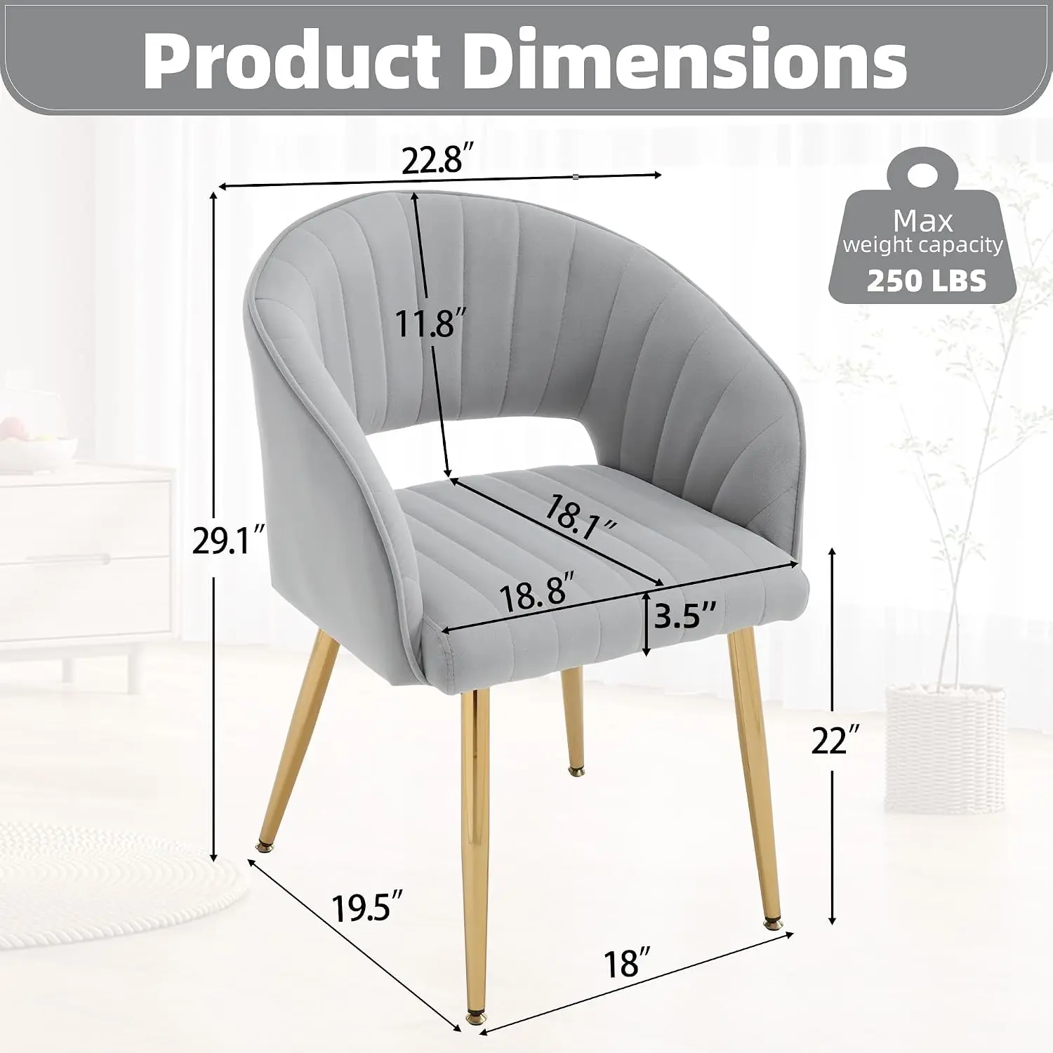 Velvet Velvet Home Office Desk Vanity Chair, No Wheels, Gold Legs, Grey - Aliexpress Deal