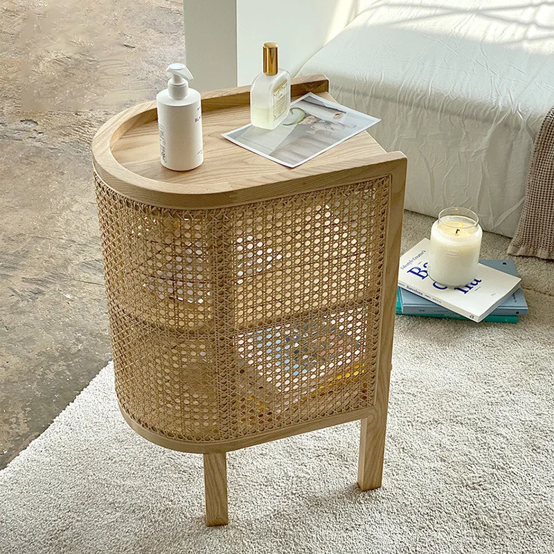 Joylove Japanese-style Rattan Bedside Table Simple Storage Small Side Cabinet Wabi-sabi Furniture Real Rattan Woven Locker