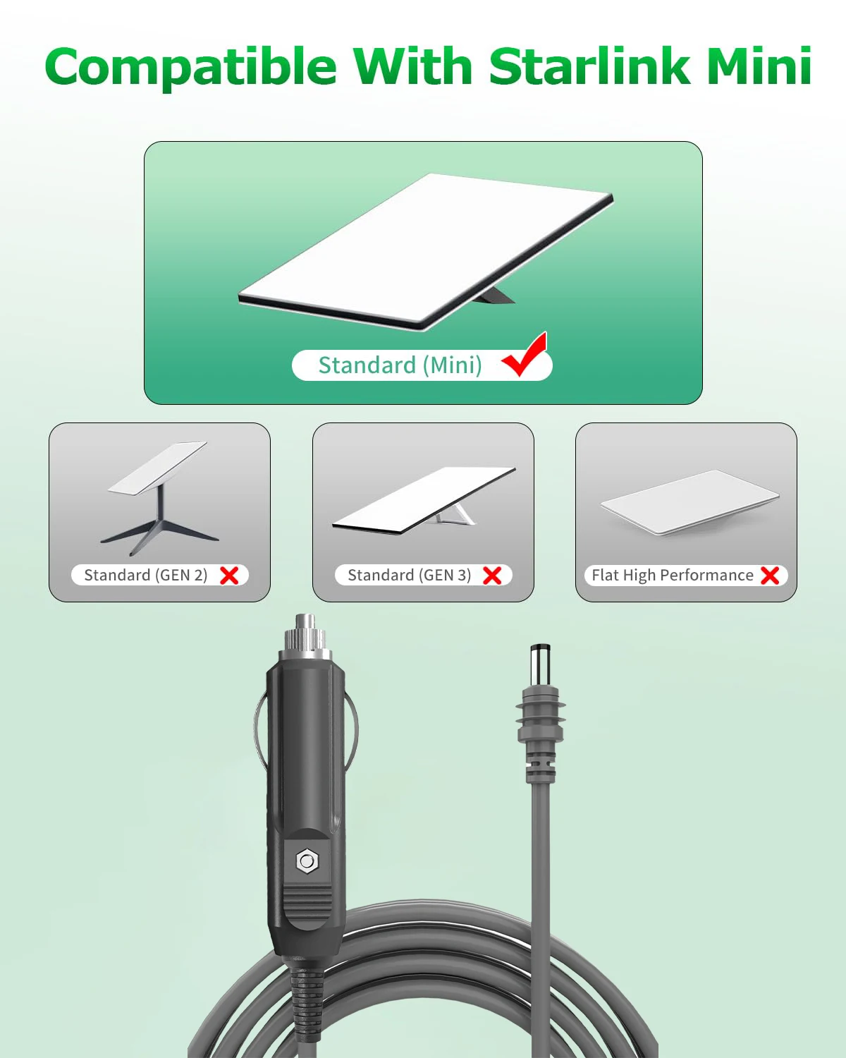 DC Car Charger Auto Power Supply 18AWG Cable Waterproof DC to Car Cigarette Lighter Male Cable Suitable for Starlink Mini