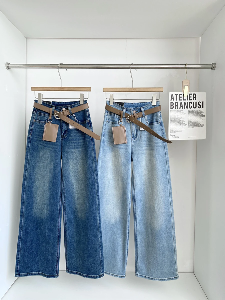 

Spring 2026 High Waist Wide Leg Jeans Women's Fashionable Versatile Slimming Commute Style Polyester Fiber Ladies Jeans