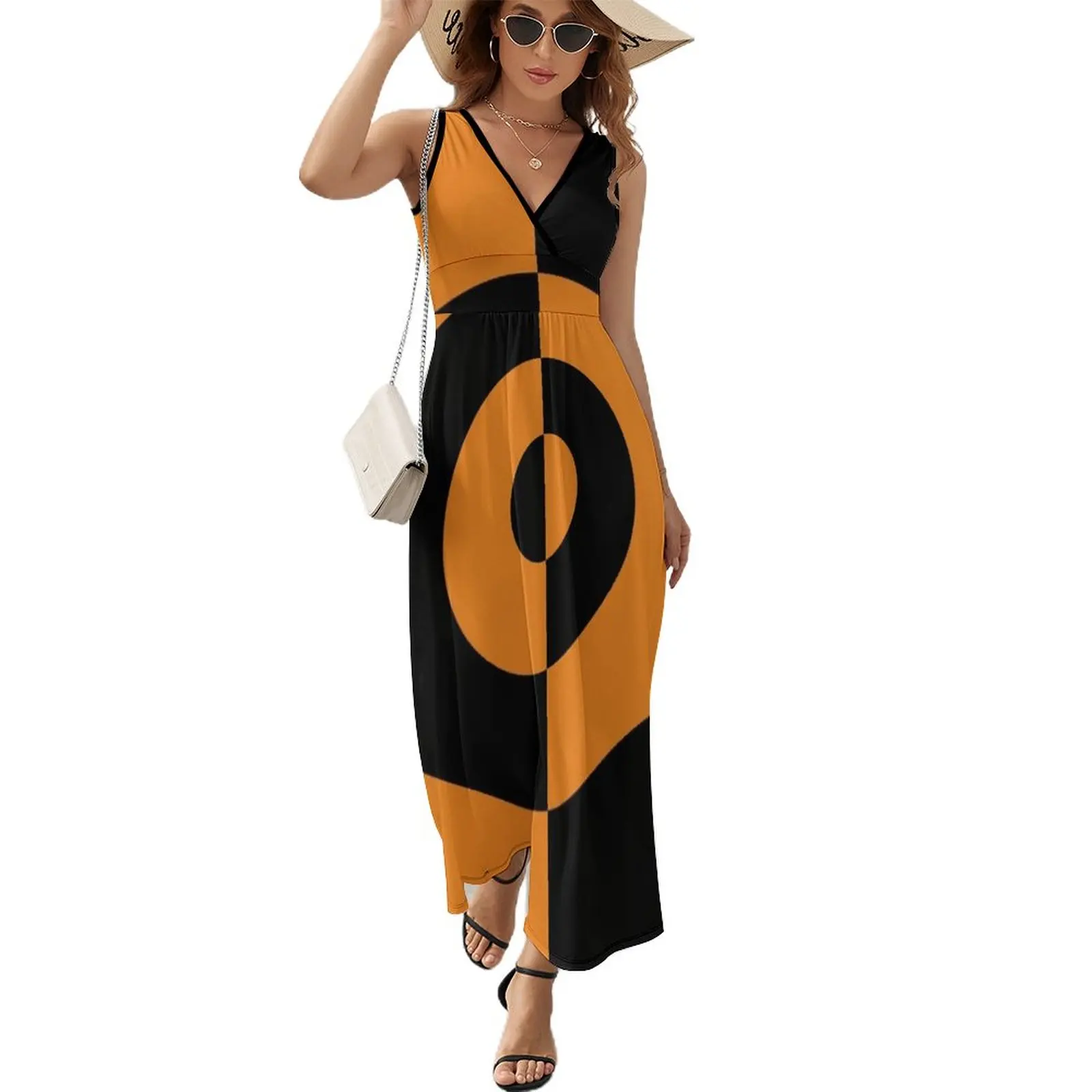 60s Orange & Black Mod Target Sleeveless Dress dresses for women 2023 Female dress elegant dresses for women