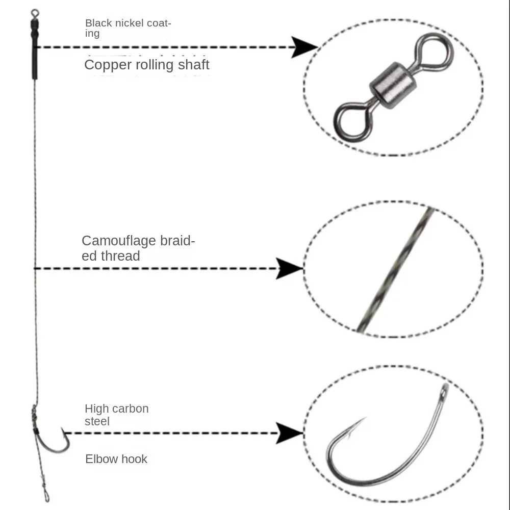 6 Pçs/lote Tamanho 2 # -8 #   Link amarrado rig rig ganchos iseama hair rig gancho de pesca artificial com linha de pesca amarrada boilie gancho