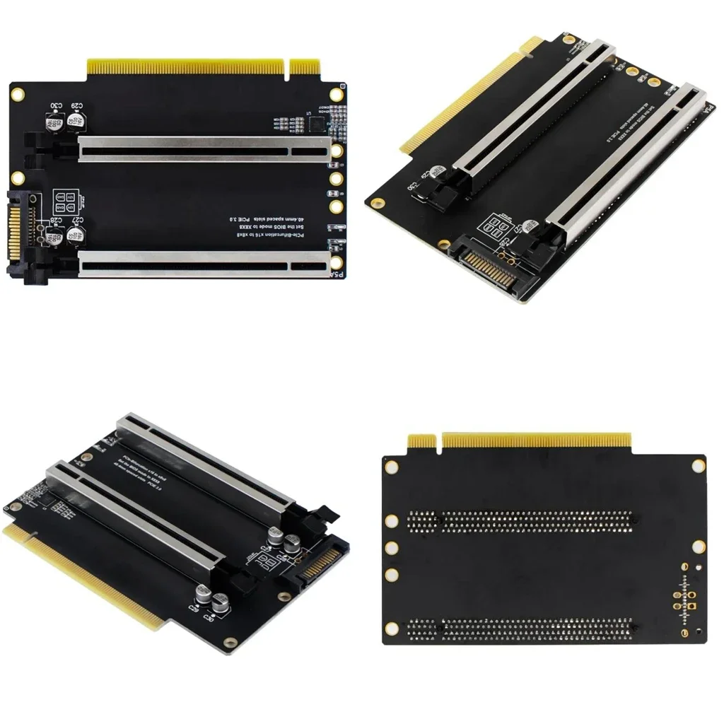 JHH-Link PCIe 3.0 x16 1 to 2 Expansion Card Split Card PCIe-Bifurcation x16 to x8x8 40.4mm Spaced Slots SATA Powered PCI-E Gen3