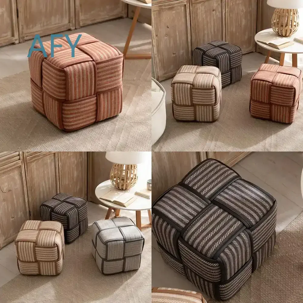 Cube Stool Ottoman for Living Room Sofa Bedroom Vanity Footrest Multi Functional Soft Linen Fabric Decorative Seating Storage