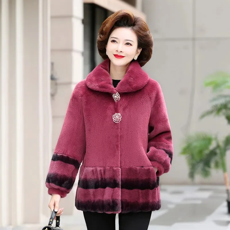 2022 Autumn and Winter New mother Autumn-winter Imitation Mink Cashmere Coat Middle-aged Women Noble New Middle-aged Cardigan