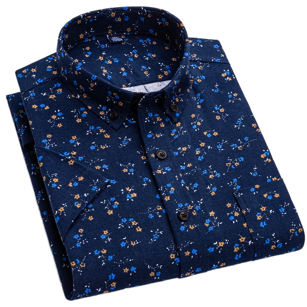 Summer Shirt Print Men Short Sleeve Leisure Streetwear 100% Cotton Oxford Floral Button Down Male Dress Shirt Plus Big Size 7XL