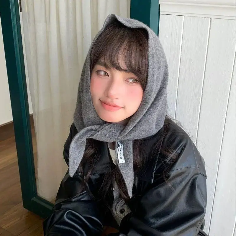 1PCS Winter Korean Style Wool Knitted Triangular Scarf Women Headscarf Knitted Scarf Multi-functional Warm Knitted Scarf