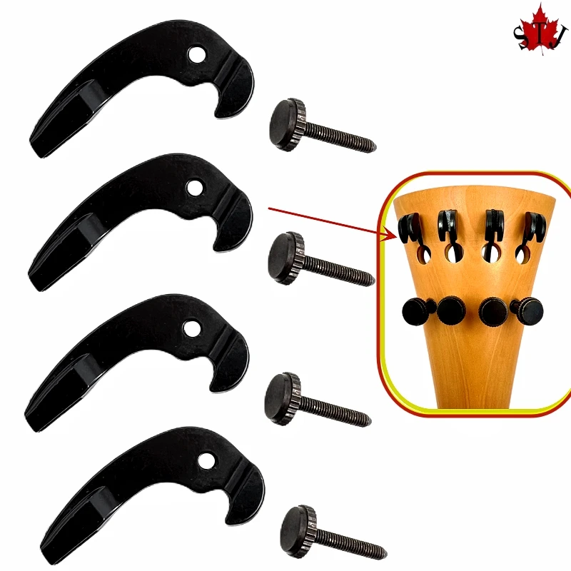 4pcs cello fine tuners 4/4 Black cello strings Hooks adjuster tuners，Cello tailpiece Parts Accessories