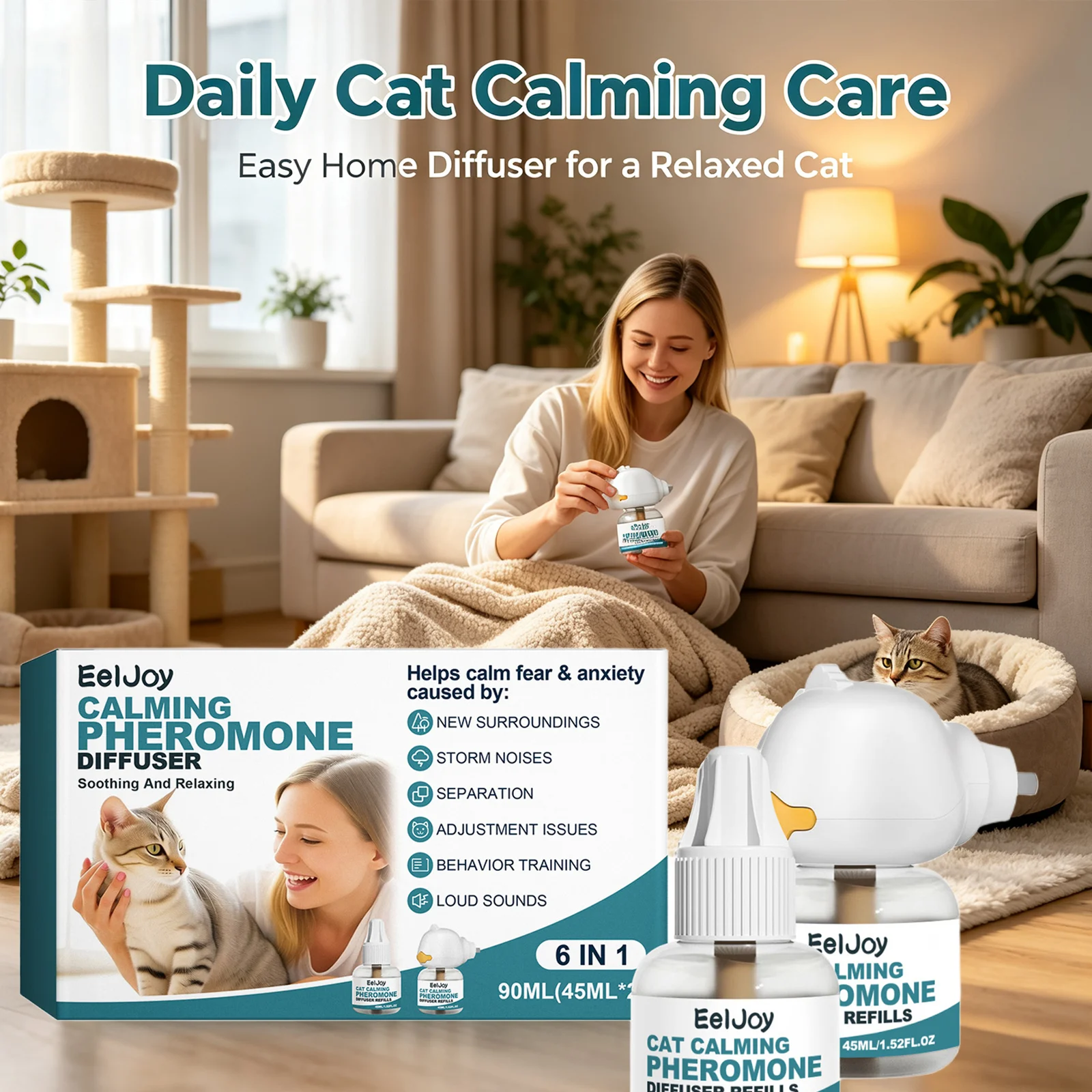 Cat Calming Pheromone Diffuser Relieve Anxiety Reduce Stress Behaviors Create Soothing Environment Cat Anxiety Relief Diffuser
