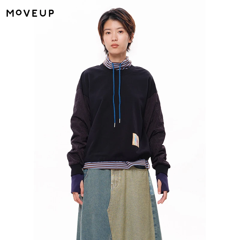 

Женская толстовка MOVEUP с длинными рукавами и круглым вырезом, зимняя, с контрастной тканой этикеткой, свободными рукавами, повседневная, теплая, 3EWD11493