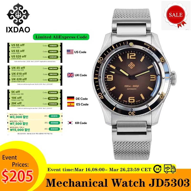 IXDAO IPOSE 2025 NEW GMT SW200 Automatic Movement Mechanical Wristwatch Man ETA Sports Retro Diving Casual Dress 200m Waterproof