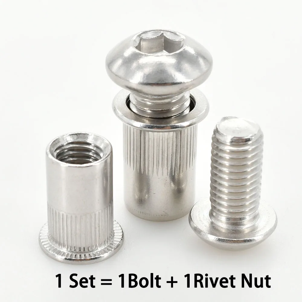 Metric Threaded Insert Rivet Nut, Parafuso De Aço Inoxidável Set, Aço Carbono Rivetnut, Alumínio Alloy Nuts Screw Kit, M3-M12