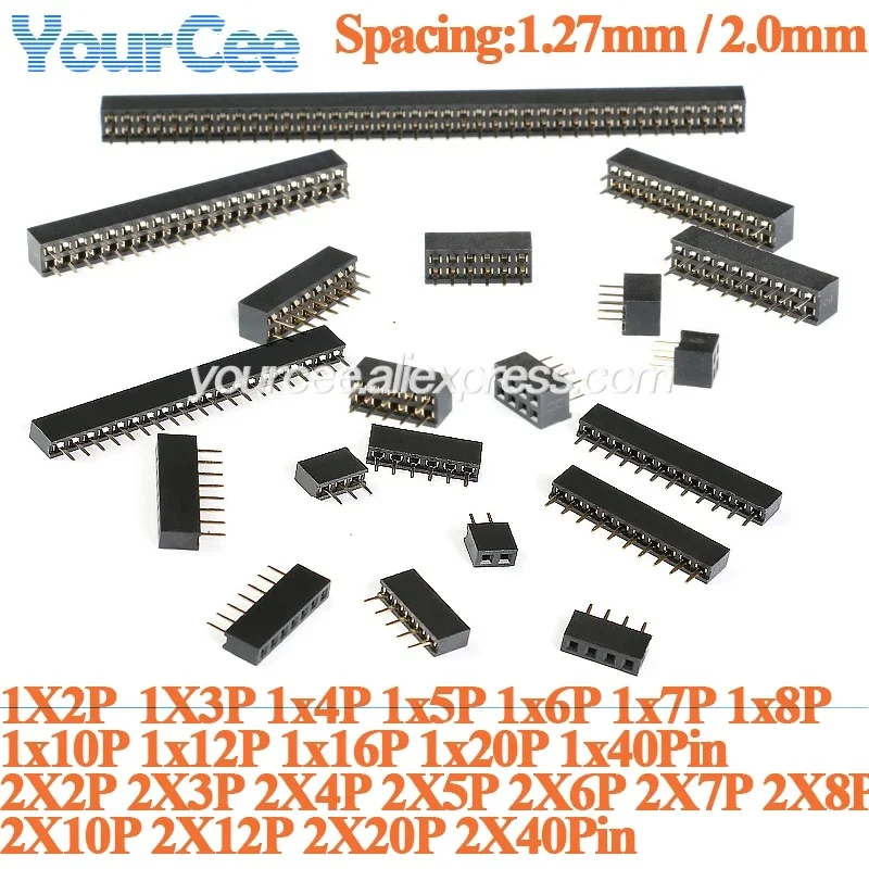 20PCS 1.27MM 2.0MM PITCH Single 2P/3P/4P/5P/6P/7P/8P/10P/12P/20P PIN Row Straight FEMALE PIN HEADER Strip Connector Socket 2.0mm