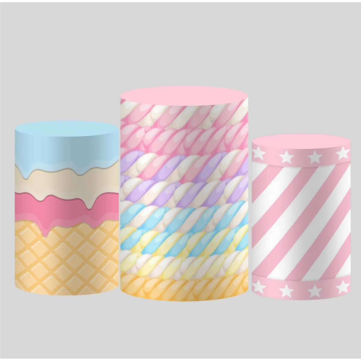 Sweet Candy Ice Cream Cylinder Covers Backdrop Pink Stripe Decoration Kids Birthday Party Dessert Table Cylinder Plinth Covers