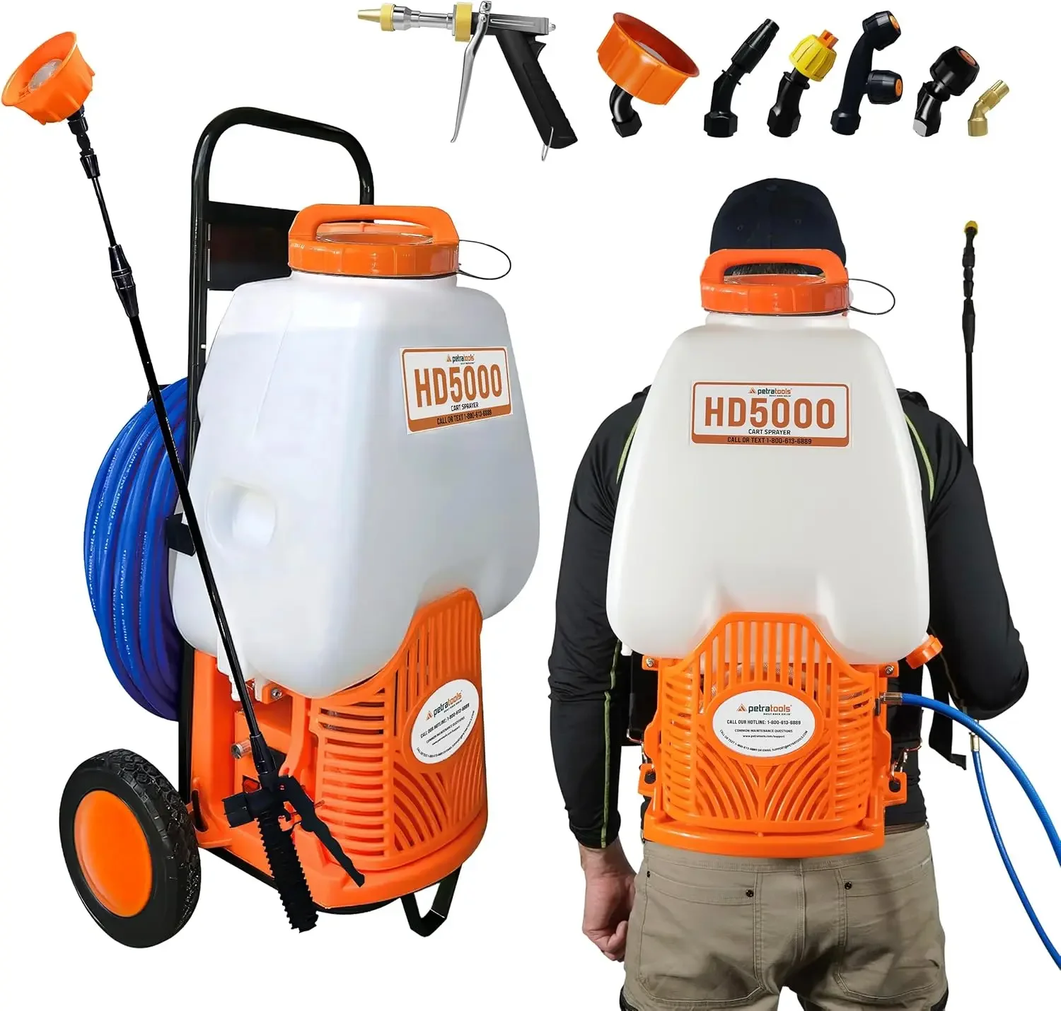 

Powered Backpack Sprayer with Custom Fitted Cart and 100 Foot Commercial Hose Commercial Quality Heavy Duty Sprayer