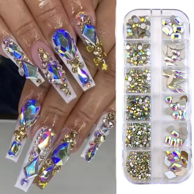 1 صندوق متعدد نمط القلب قطرات مسمار الراين الزجاج الملون شقة القاع الماس مسمار الفن سحر DIY بها بنفسك لوازم مانيكير #5