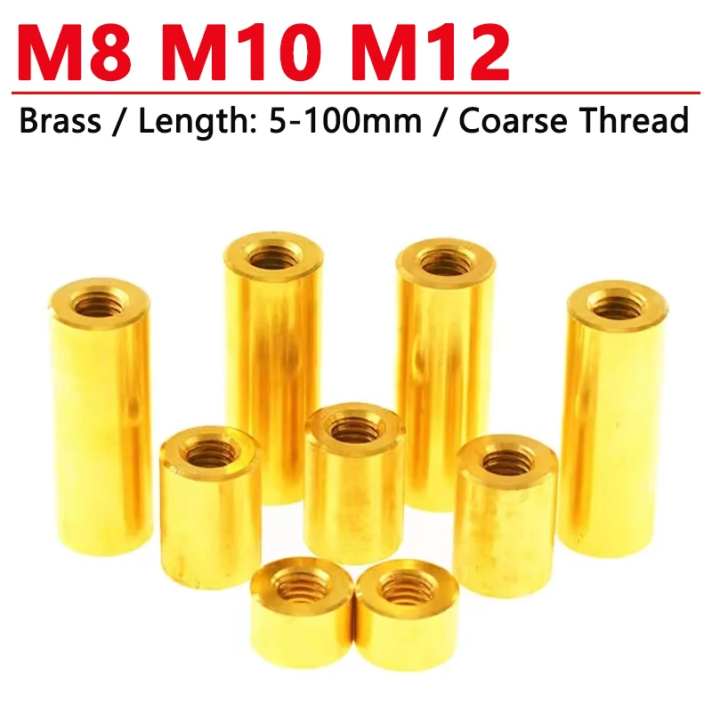 1pcs M8 M10 M12 Round Brass Standoff Spacer Stud Spacing Screw Thumb Nut Female Thread Double Pass Hollow Pillar Length 5-100mm