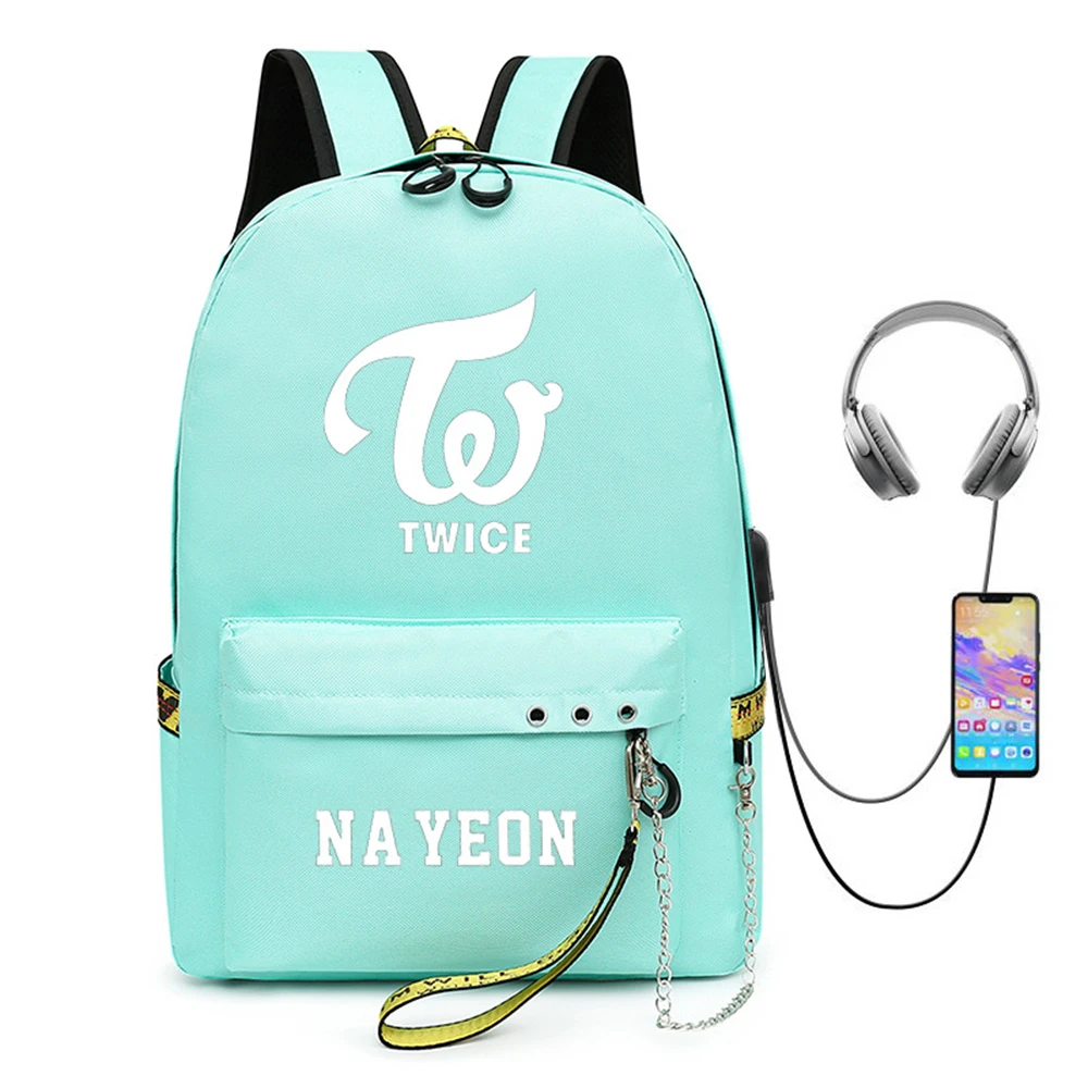 Kpop กระเป๋าเป้สะพายหลังสองครั้ง mochila กระเป๋านักเรียนแล็ปท็อปชาร์จ USB ความจุขนาดใหญ่เดินทางกระเป๋าเป้สะพายหลังวิทยาลัย nayeon สินค้า