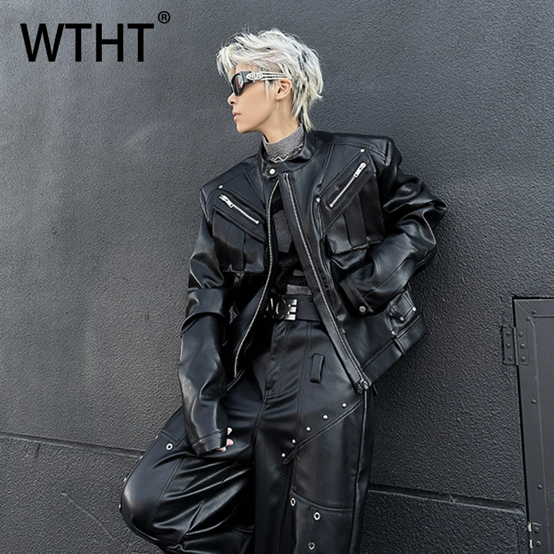 

WTHT модные новые мужские однотонные уличные пальто на молнии, модные осенние куртки с воротником-стойкой и длинными рукавами 2024, мужские 2A1644
