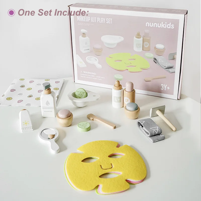 Maquiagem Máscara Facial Set para Crianças, Brincadeiras de madeira, Brinquedo da moda, Conjunto de cosméticos, Brinquedos Educativos, Presente para meninas